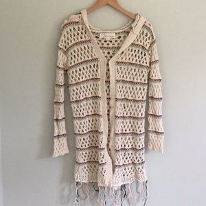 Vintage Havana Long crocheted Hooded Sweater